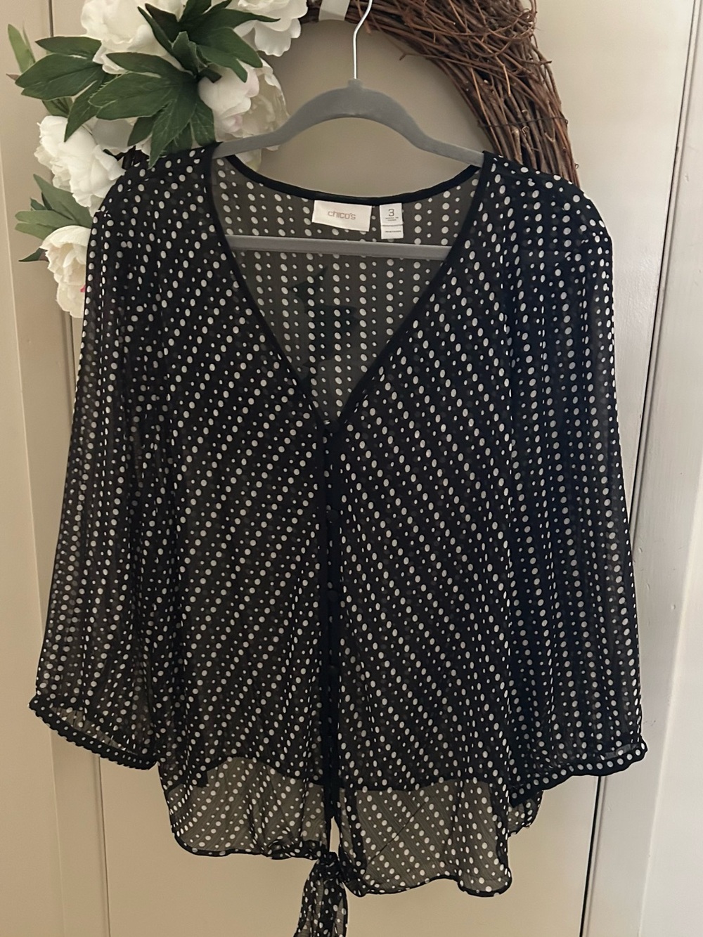 Chico’s Black Polka Dot Tie-Front Blouse